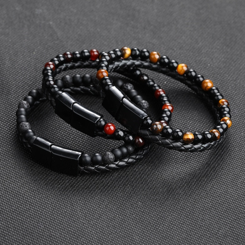 2020 Classic Leather And Tiger Eye Stone Bracelet Men Vintage Fashion Bileklik Bracelet Homme