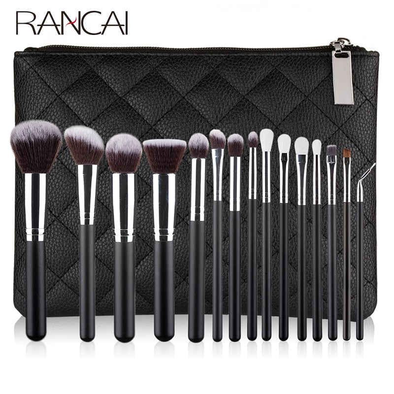 RANCAI 10/15pcs Professional Make-up Brushes Set Makeup Power Brush Make Up Beauty Tools Soft Synthetic Hair With Leather Case