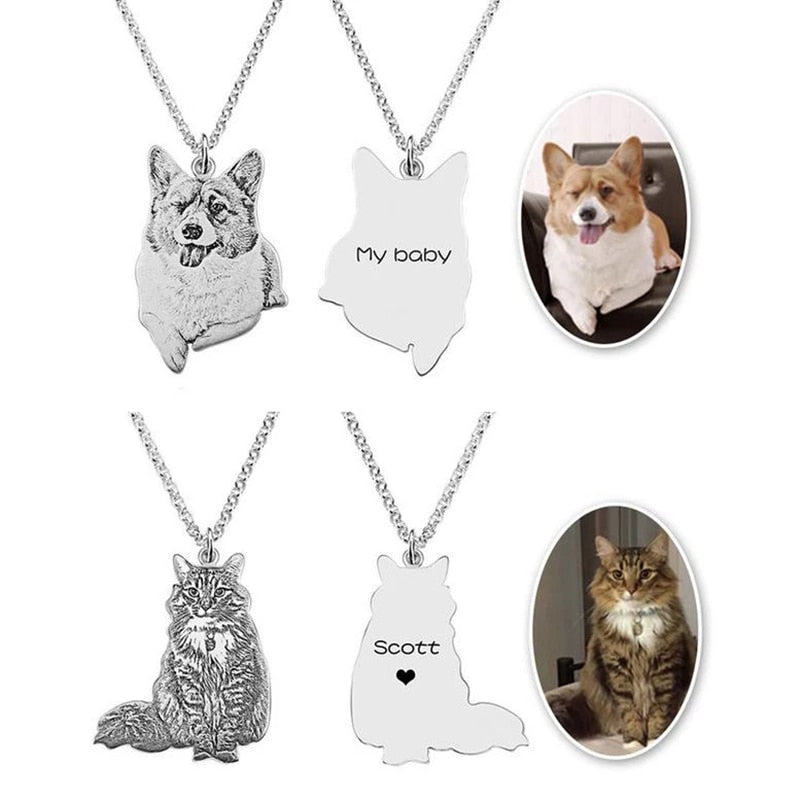 Personalized Pet Photo Name Necklace jewelry. A Unique Memorial animal Lovers. Ensure your pet's safety by helping maintain their identification. 925 Sterling Silver/Gold Custom Pet Photo name contact engraved words Pendant/keychain for Cat & Dog Lovers.