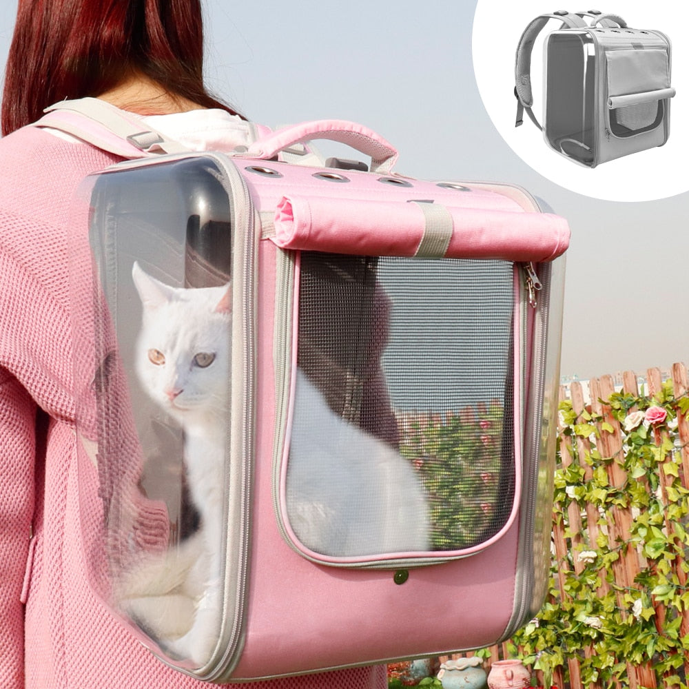 Breathable Cat Backpack Large Capacity Puppy Dog Transparent Carrying Bag Outdoor Travel Portable Pet Carrier Cats Shoulders Bag