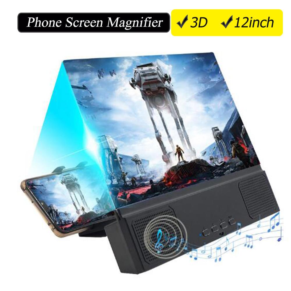 Besegad 12 inch 3D HD Phone Screen Amplifier Movie Video Projector with Bluetooth-compatible Spearker Photo Frame Mobile Power