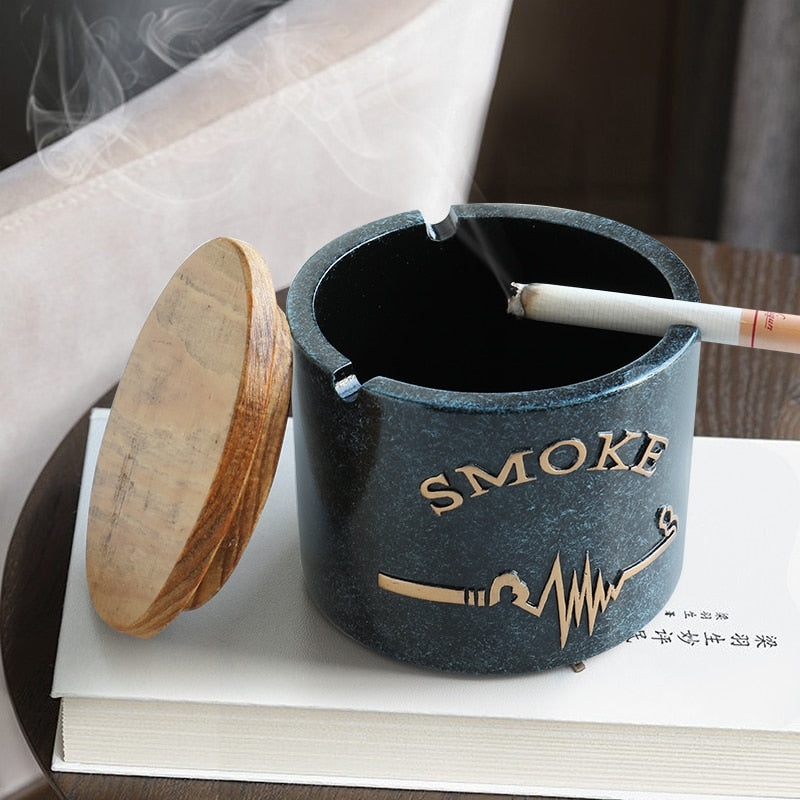 Resin Moden Windproof Ashtray With lid for Tabletop Gift for friends Hotel outdoor home decoration Smokeless Ashtray Holder