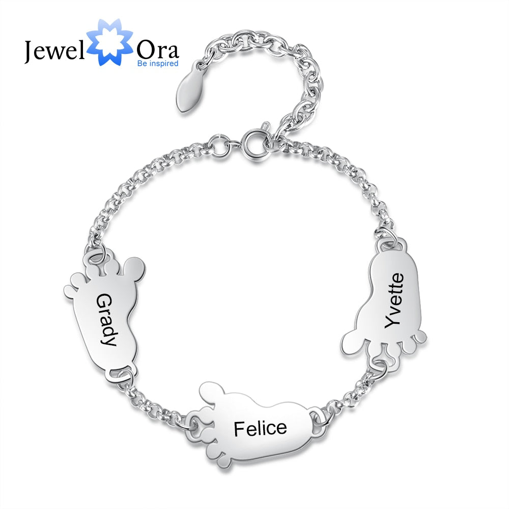 JewelOra Personalized 2-4 Baby Feet Charms Bracelets for Women Customized  Stainless Steel Name Engraved Bracelet Gifts for Mom