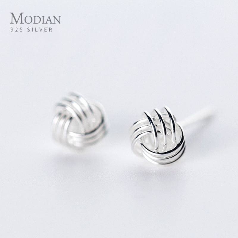 Modian New Arrival Lovely Knotted Stud Earrings for Women Sterling Silver 925 Anti-Allergy Four Size Ear Pin Fine Jewelry Gift