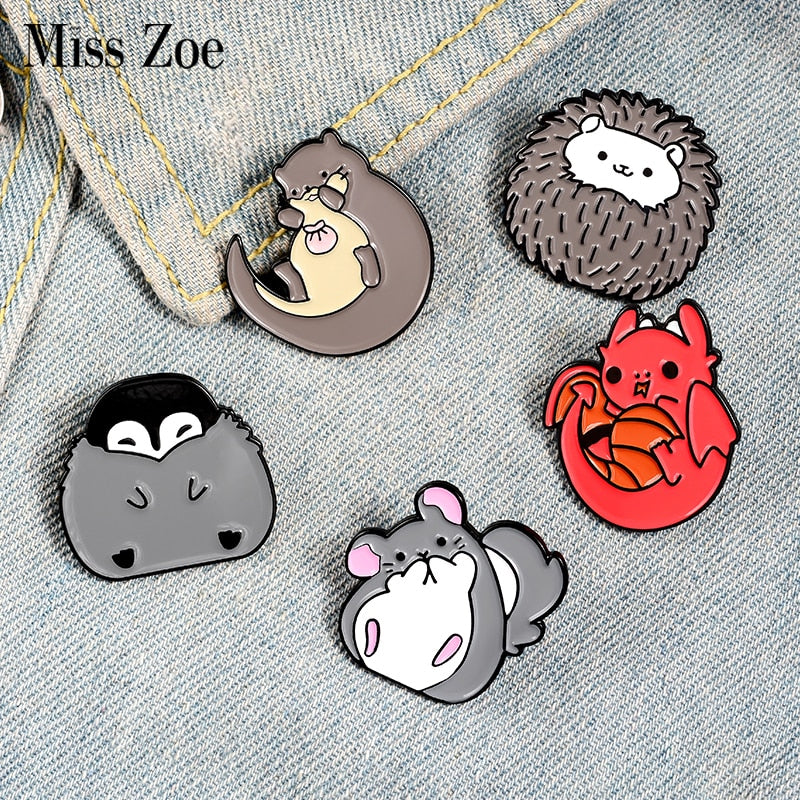 Cute Enamel Pin Custom Chinchilla Hedgehog Otter Penguin Dragon Badge Brooch Custom Lapel pin Shirt Bag Jewelry Gift for Kids