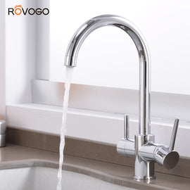 ROVOGO Drinking Water Kitchen Faucet, Dual Handle 3 in 1 Filter Kitchen Sink Faucet, Water Purifier Cold Hot Mixer Crane
