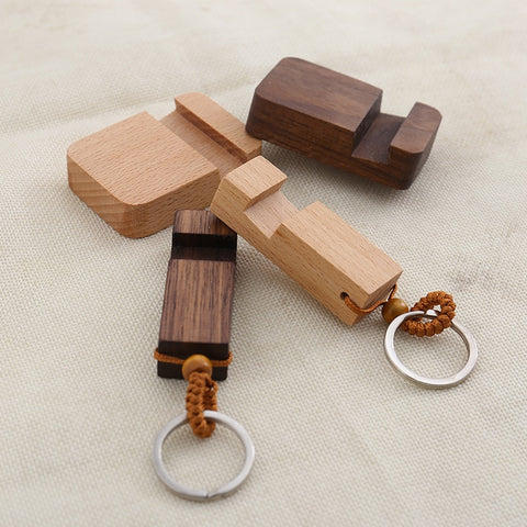 1pc Creative Lightweight Slim Design Wooden Mobile Phone Stand Holder Stand Pendant Keychain