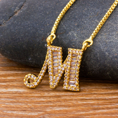 AIBEF Top Quality Initial Name Necklace Gold Color 26 Letters Charm Pendants Micro Pave CZ Copper Chain Jewelry For Women Gift