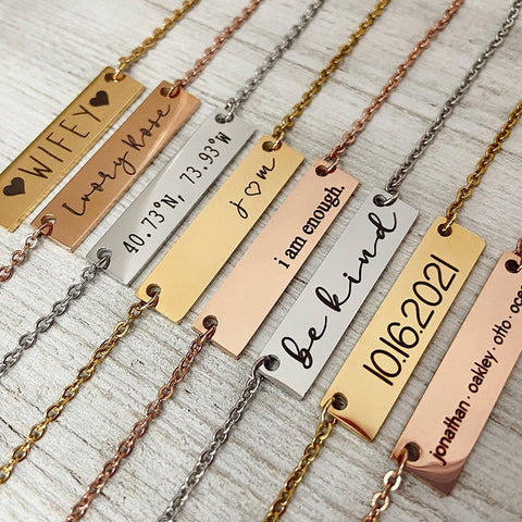 316L Personalized Bar Necklace Cold Staimless Steel Customized Nameplate Jewelry Necklace Custom Couple BFF-Mother&#39;s Day Gift