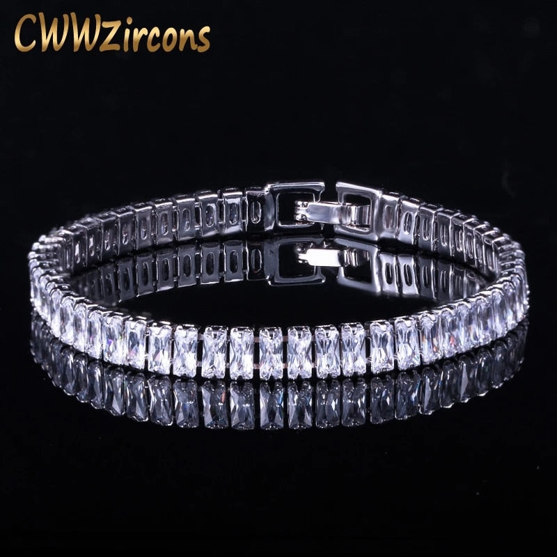 CWWZircons Brand Gorgeous Trapezoid Cubic Zirconia Silver Color Elegant CZ Tennis Bracelet For Women Jewelry Gift CB068