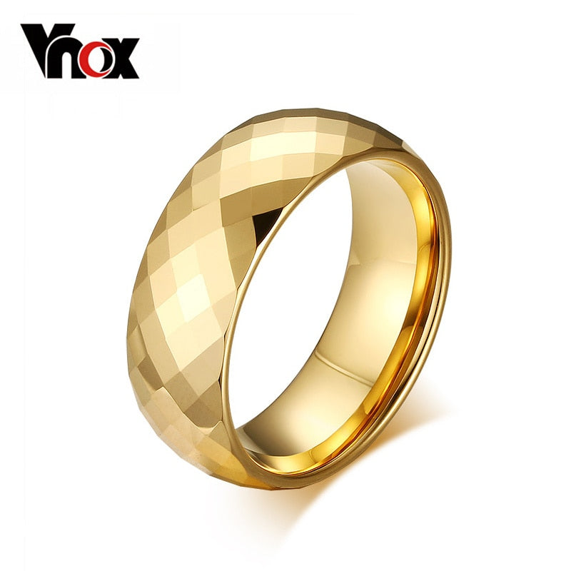 Vnox Men Ring Tungsten Jewelry Gold Color Custom Name Wedding Gift US size 7 8 9 10 11 12 13