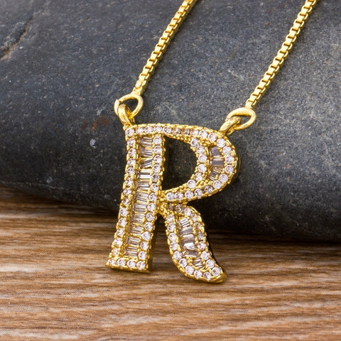 Luxury Gold Color A-Z 26 Letters Necklace CZ Pendant for Women Cute  Initials Name Necklace Fashion Party Wedding Jewelry Gift