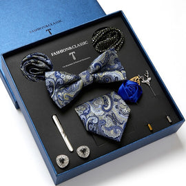 Gift Box Custom Ties Hanky Cufflinks Bowtie Sets 7cm Paisley Cravats Striped Necktie for Men Wedding Party