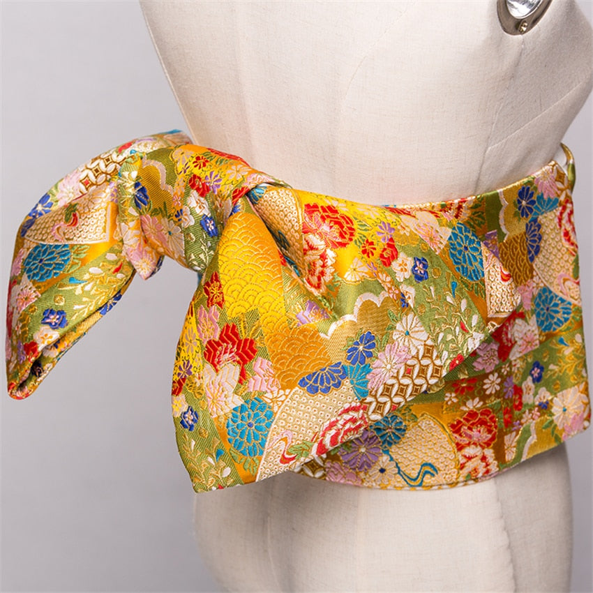 14Colors Traditional Japanese Yukata Kimono Obi Belt Floral Print Cummerbunds Bow-knot Noble Retro Japanese Waistband