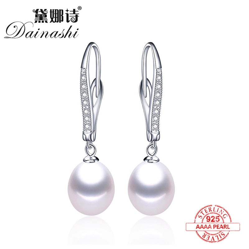 New Real Pearl 925 Sterling Silver Drop Earrings For Women Fashion Zircon Dangle earrings Natural Freshwater Pearl Jewelry Hot