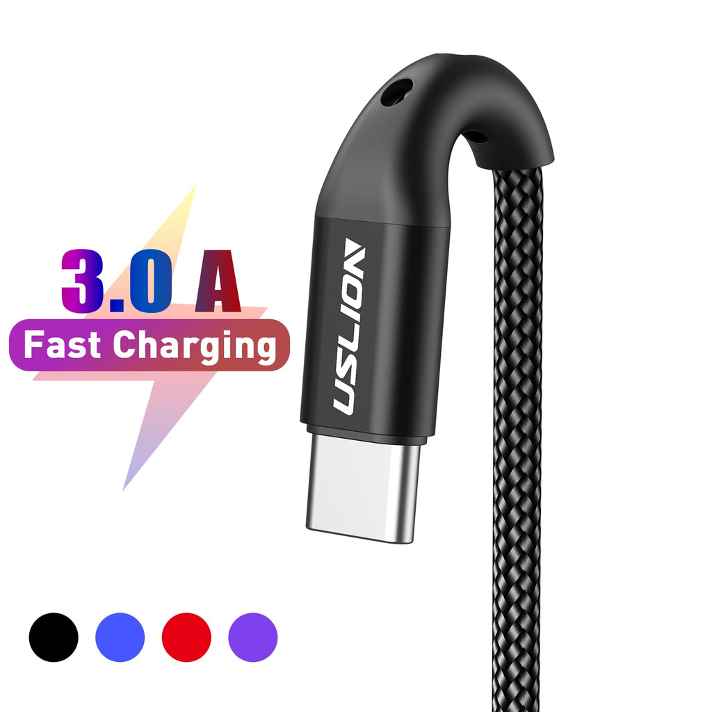 USLION 3A USB Type C Cable Fast Charging Wire for Samsung Galaxy S8 S21 Plus Xiaomi mi11 Huawei Mobile Phone USB C Charger Cable