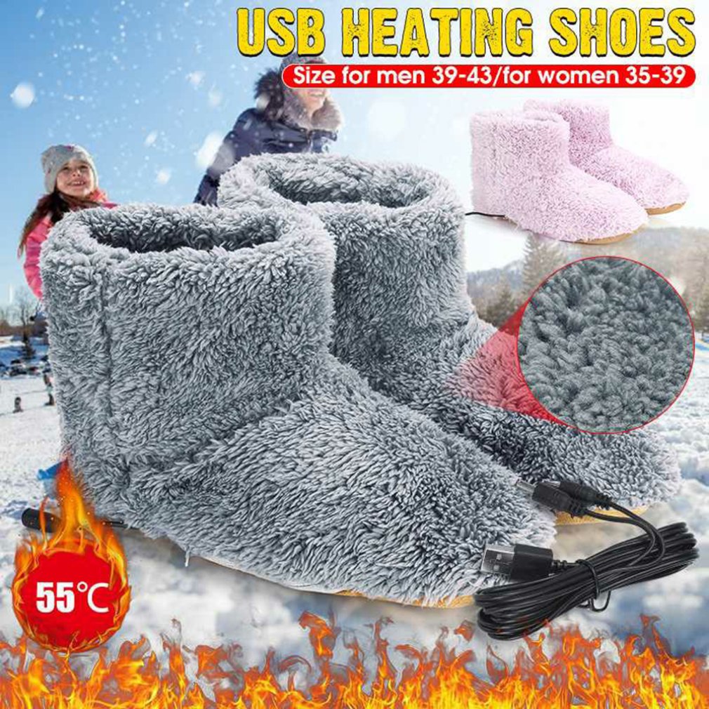 Electric Heated Shoes Comfortable Plush Foot Warmer Shoes Washable USB Charging Electric Heating Shoes For Gift