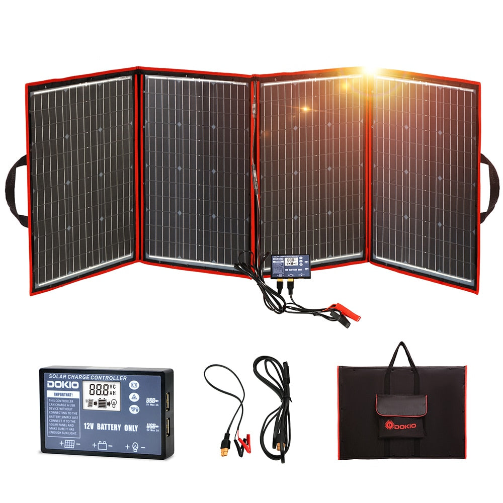 Dokio Brand Flexible Foldable 200W(50Wx4) Mono Solar Panel High Power Portable Solar Panel For RV&amp;Boat&amp;Travel Solar Panel 200W