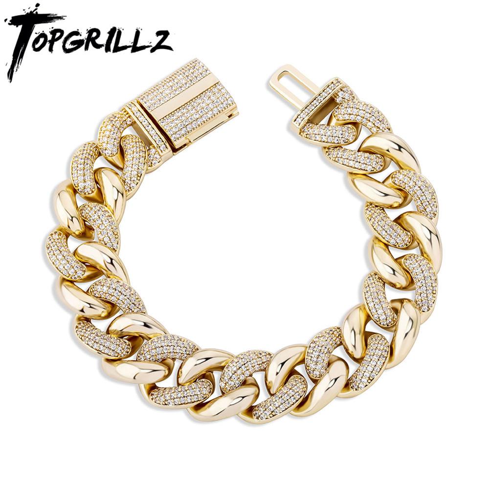 TOPGRILLZ Men&#39;s 16mm Miami Cuban Chain Iced Out Zircon Bracelet Hip Hop Fashion Jewelry