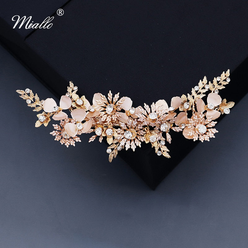 Miallo Flower Rhinestone Hair Clips for Women Accessories Gold Color Hair Pins Prom Ornaments Luxury Jewelry Bridal Headpiece