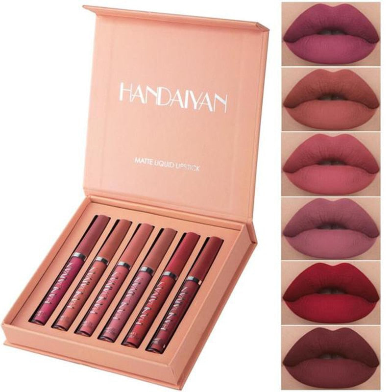 HANDAIYAN 6Colors/Sets Sexy Matte Liquid Lipstick Lip Glaze Sets Natural Moisturizer Waterproof Velvet Lip Glosses Makeup