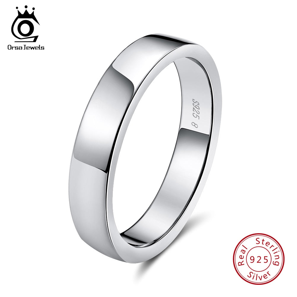 ORSA JEWELS 100% Real 925 Sterling Silver Women Rings Simple Korean Style Finger Ring Men Wedding Band Fine Jewelry Gift OSR73