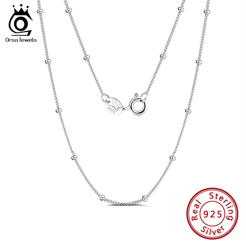 ORSA JEWELS Italian 925 Sterling Silver Side Chain Necklace with 2.0mm Ball Bead Sterling Silver Necklaces Chains Jewelry SC22