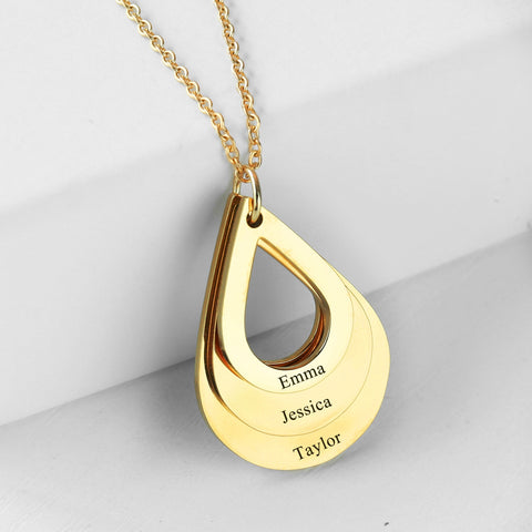 Personalized Name Necklaces Engraved 3 Names Necklace Water Drop Shape Charm Customized Stainless steel Jewelry Gifts For Women