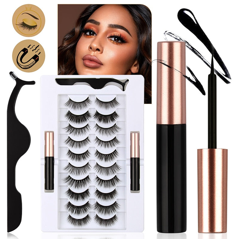 Mix 1/3/5/7/10 Pairs Eye Makeup Magnet Lashes Magnetic False Eyelashes Liqiud Eyeliner Beauty Kit Mink Eyelash Wholesale