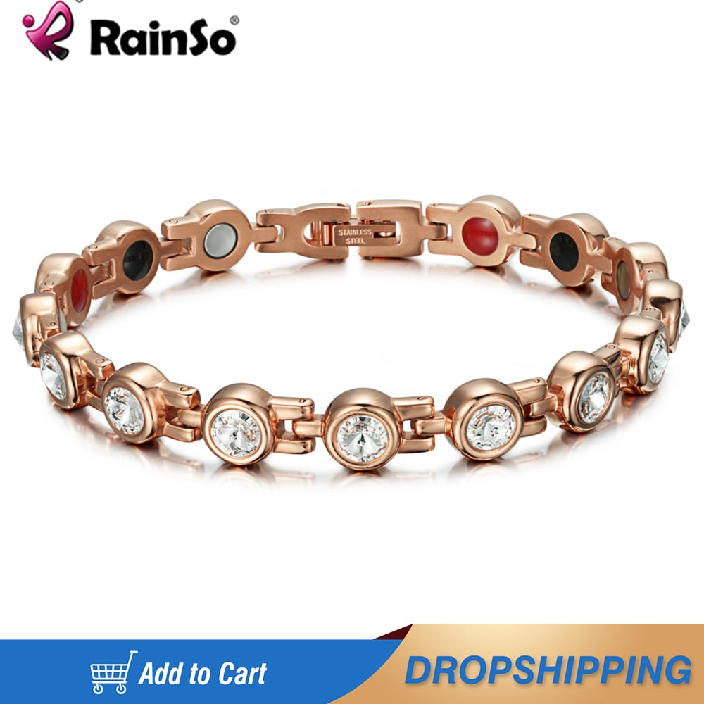 RainSo Magnetic Crystal Bracelets & Bangles Rhinestone Jewelry Women Accessories Healthy Bio Energy Hologram Germanium Bracelets