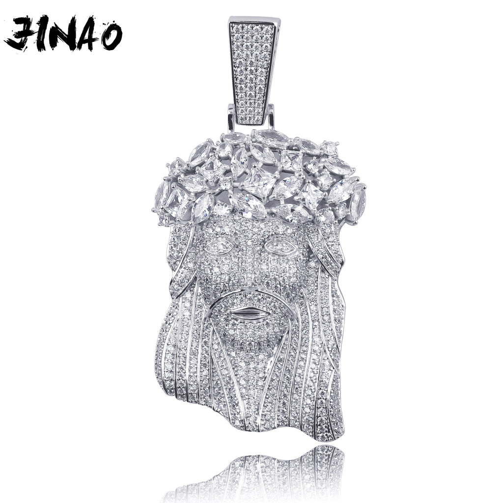 JINAO New Big Jesus Necklace &amp; Pendant With Tennis Chain gold Color Iced Out Cubic Zircon Men&#39;s Hip Hop Jewelry Gift