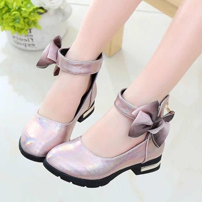 Pink Childrens Girls Leather Shoes Kids High Heeled Girls Princess Shoes For Party Wedding Big Girls Dress Shoes chaussure fille