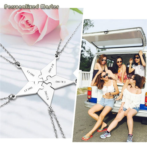 Personalized Master Customized Name Stainless Steel Pentagram Puzzle Pendant Necklace Friends Sisters Brothers BFF Necklace Gift