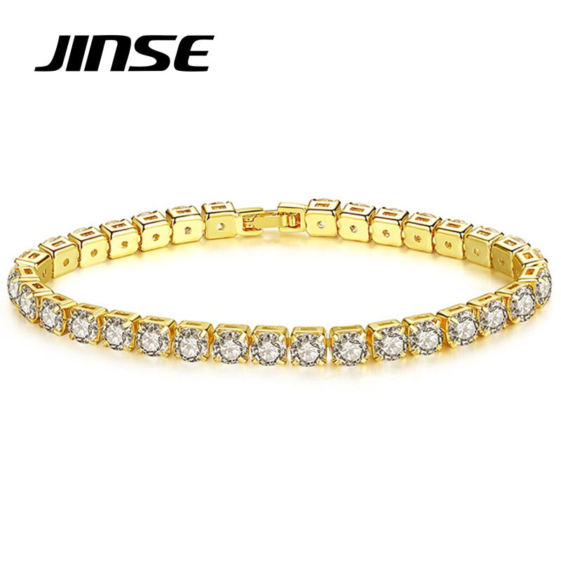 JINSE Gold Color Cubic Zirconia Tennis Bracelets For Men Women Fashion Jewelry Crystal Bracelet Bangle Pulseira Feminina