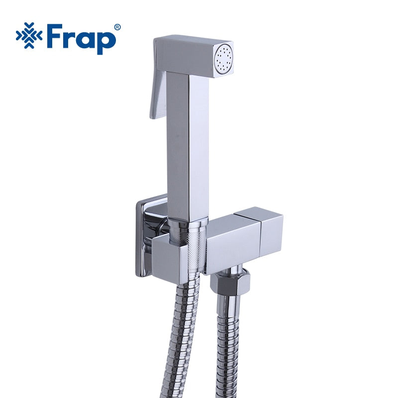 Frap 1 Set Solid Brass Single Cold Water Corner Valve Bidet faucets Function square Hand Shower Head Tap Crane 90 Degree Switch