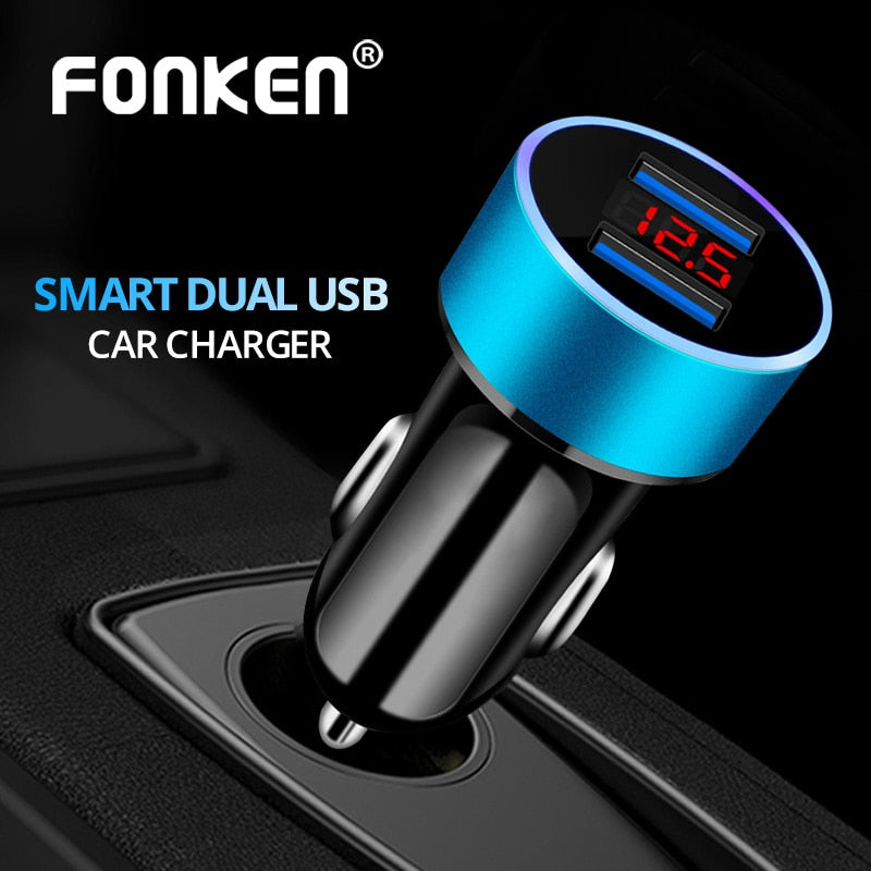 FONKEN 2 USB Car Charger Mobile Phone Charge Adapter LED Fast Charge For Iphone Samsung XIaomi Redmi Universal Phone Chargers