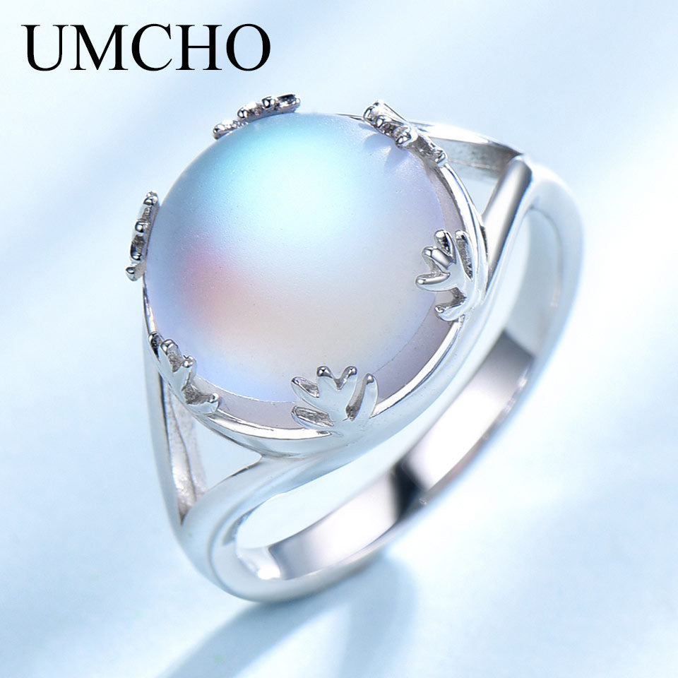 UMCHO Real 925 Sterling Silver Jewelry Aurora Borealis Colorful Gemstone Rings For Women Romatic Elegant Gift Fine Jewelry