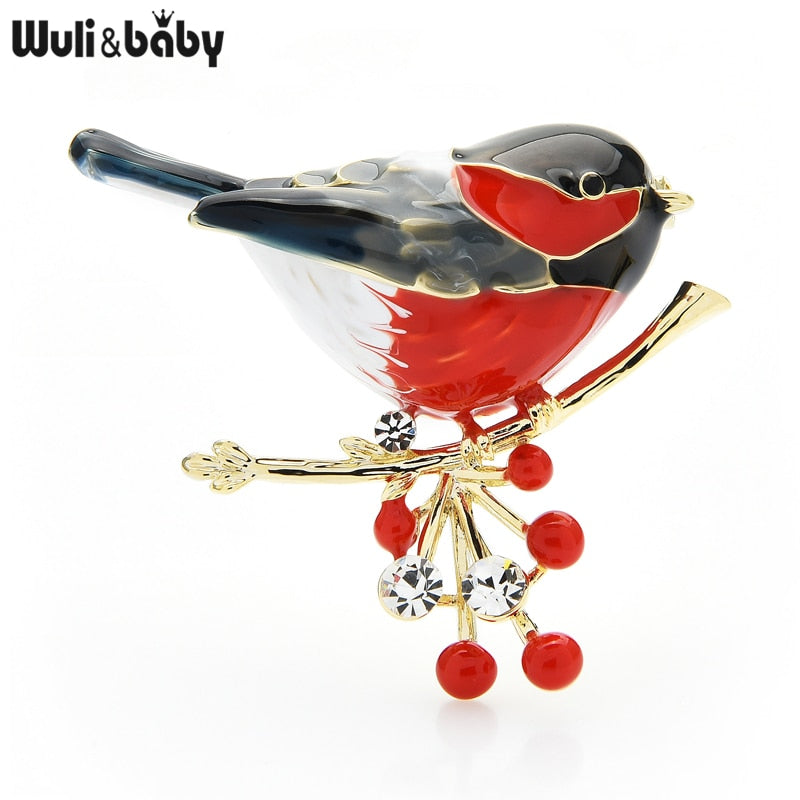 Wuli&amp;baby 2021 Multicolor Bird Brooch Pins Quality Enamel Ainmal Brooches New Year Designer Jewelry Gift Pyrrhula pyrrhula