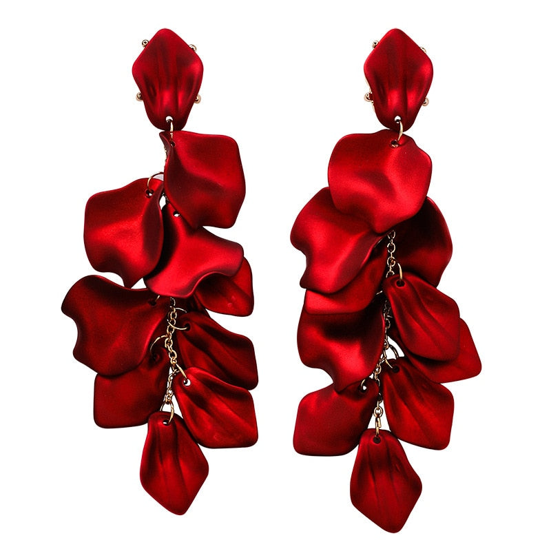 2019 hot fashion exaggerated earrings personality red rose petals long earrings beach party holiday earrings for women