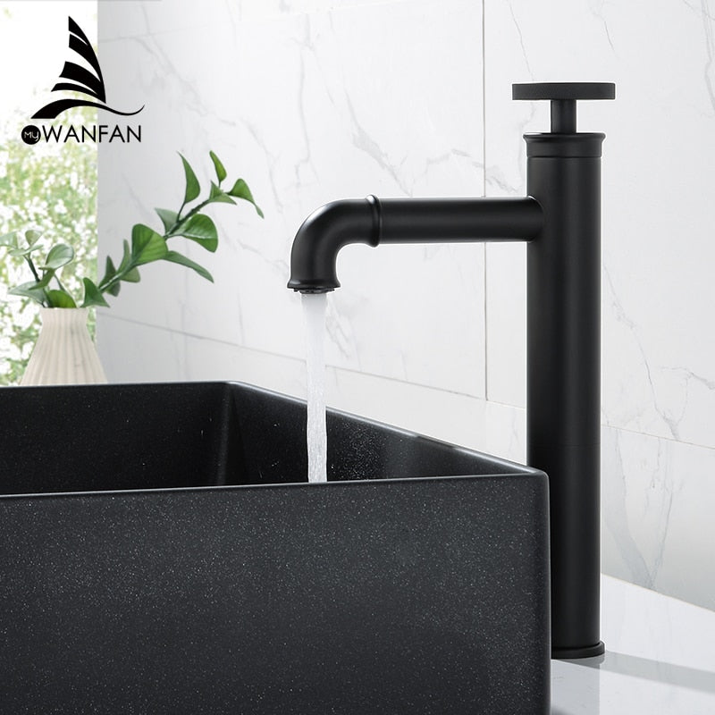 Basin Faucets Retro Industrial Style Matte Black Brass Crane Bathroom Faucet Hot and Cold Water Mixer Tap torneira WF-F20A03R