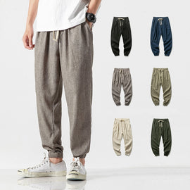 Chinese Style Harem Jogger Pants Men Cotton Linen Sweatpants Trousers Men Casual Lightweight Spring Summer Men Joggers