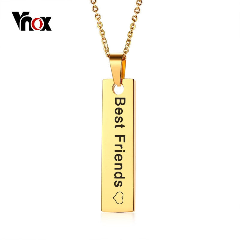 Vnox Gold Tone Bar Necklace Pendant Gifts for Her Free Engraving Personalized Name Date Love Words Necklaces