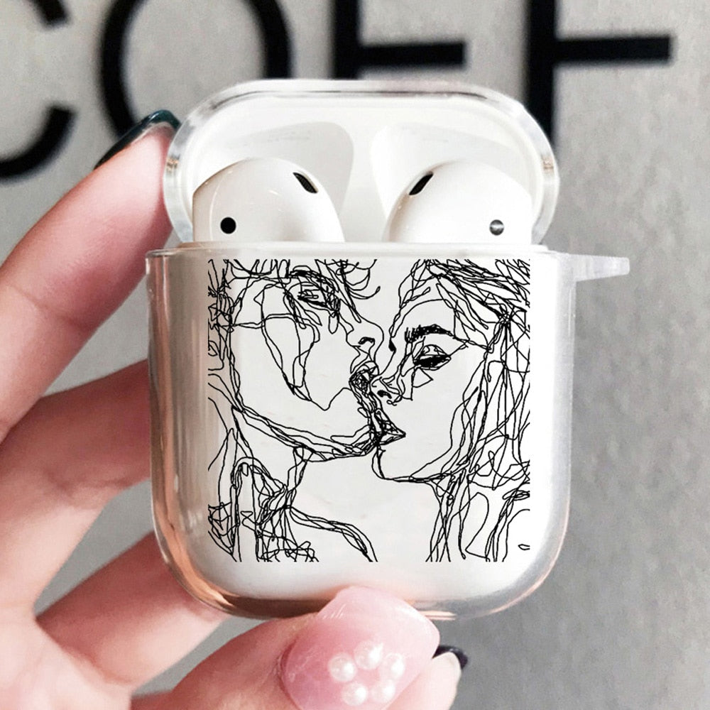 Cover For Apple Airpods 2 1 3 Case Earphone Coque Soft Protector Fundas Airpods Pro 2nd Air Pods Covers Earpods Line Kiss Couple