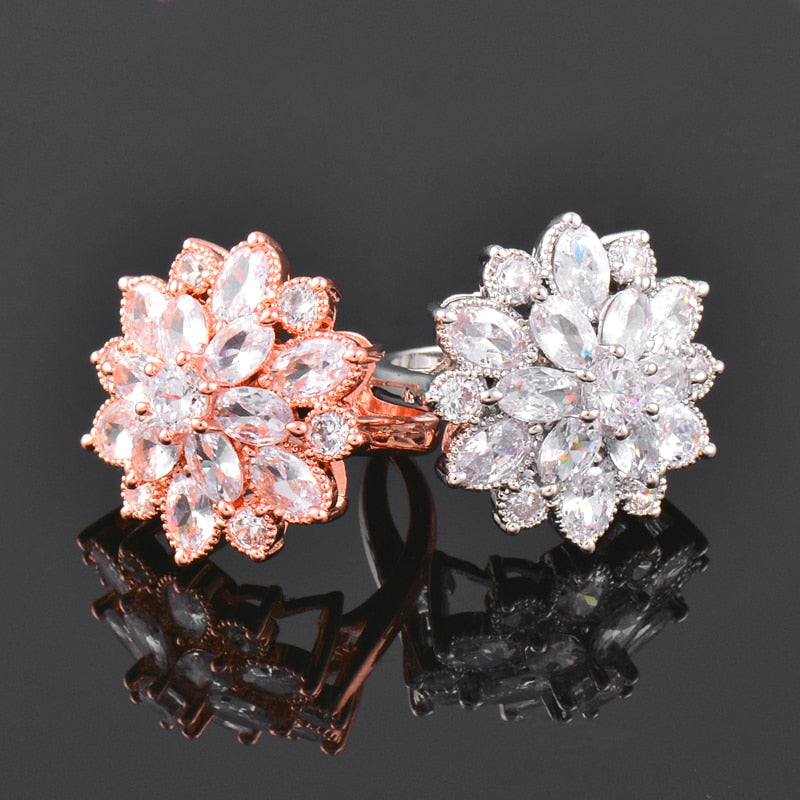 SINLEERY Luxury Crystal Flower Rings For Women Wedding Engagement Jewelry Rose Gold Silver Color Ring Size 67 8 9 10 JZ547 SSO