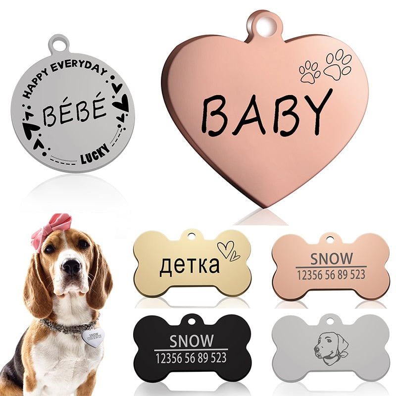 Custom Dog Cat ID Tag Engraved Personalized Pet Collar Charm Name Pendant Bone Keyring Necklace Puppy Accessory Dropshipping