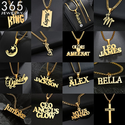 Multiple Styles Custom Name Necklace Custom Jewelry Stainless Steel Personalized Pendant For Women Men Collars Thick Chain Gifts