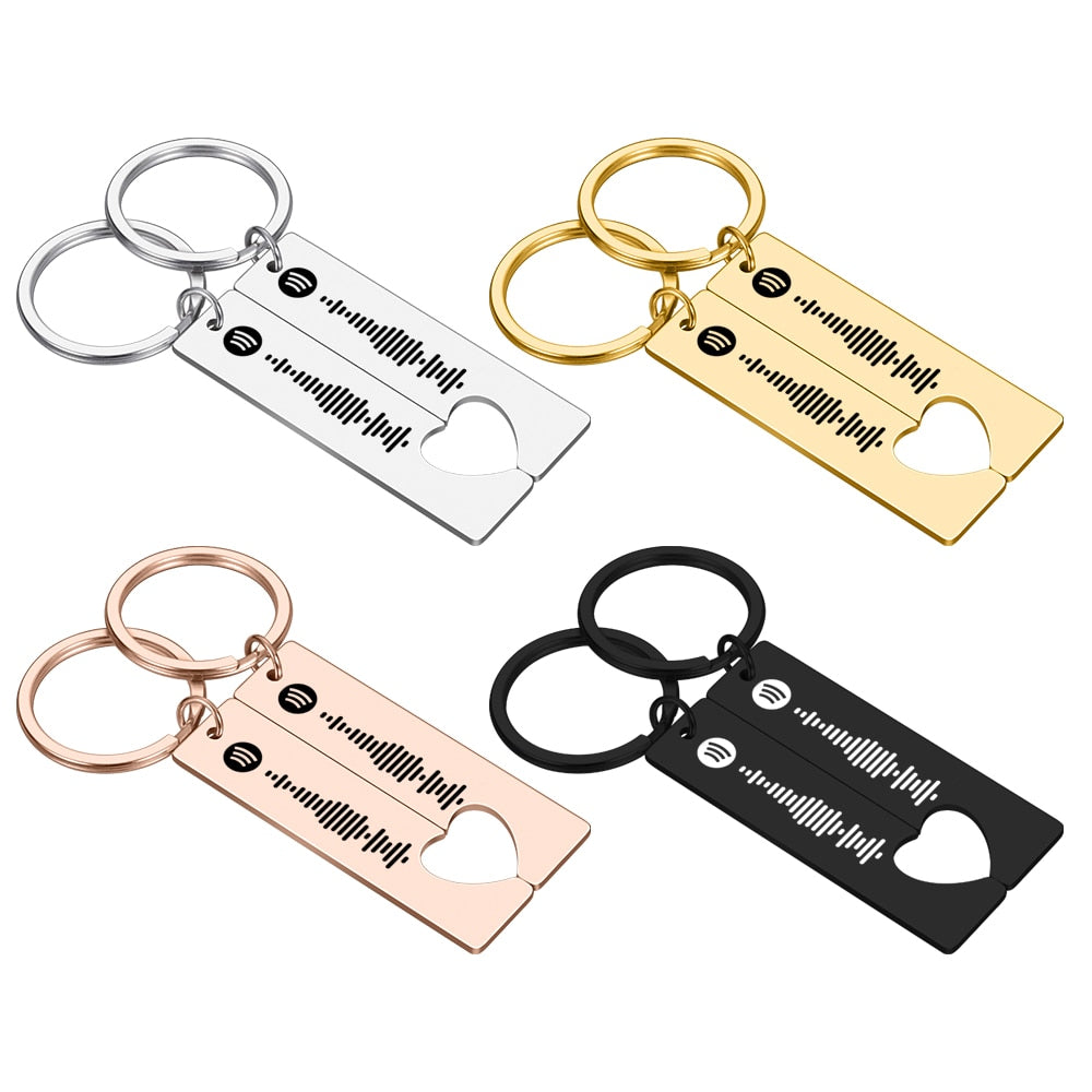 2pcs Customized Code Favorite Song Keychain Music Teacher for Women Men Stainless Steel Keyring Laser Engrave Spotify Jewelry