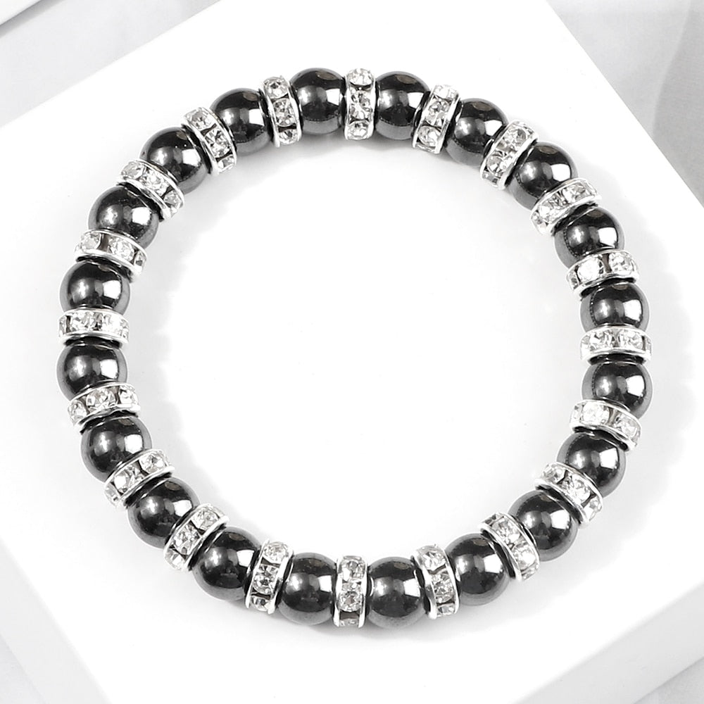 Natural Hematite Beads Bracelets Men No-Magnetic Health Protection Women Jewelry Charm Crystal Stone Stretch Bracelet &amp; Bangle