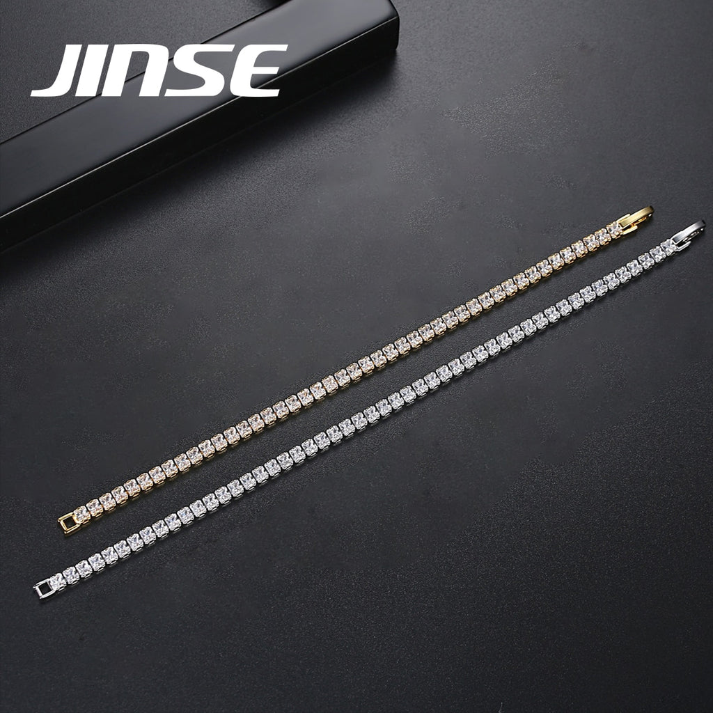 JINSE Fashion Crystal CZ Tennis Bracelet 3mm Hip Hop Cubic Zirconia Charm Bracelets for Men Classic Vintage Wedding Jewelry