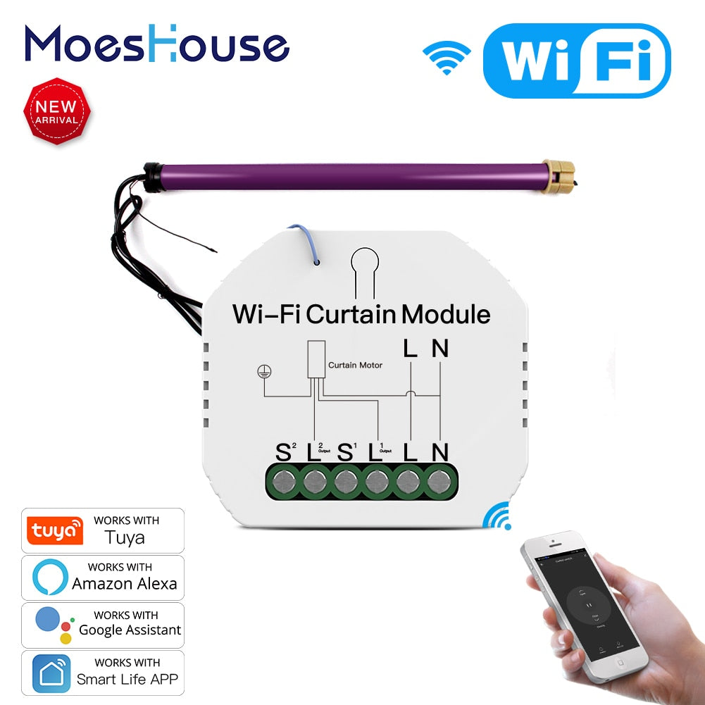 WiFi Mini Smart Curtain Switch Module Roller Blinds Shutter Motor Smart Life Tuya APP Remote Control Work with Alexa Google Home